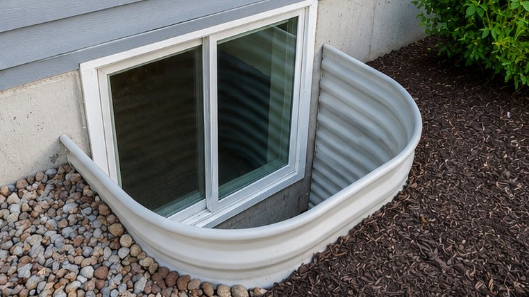 After professional window well cleaning in Salt Lake City — cleared basement window well with drainage gravel and clean glass