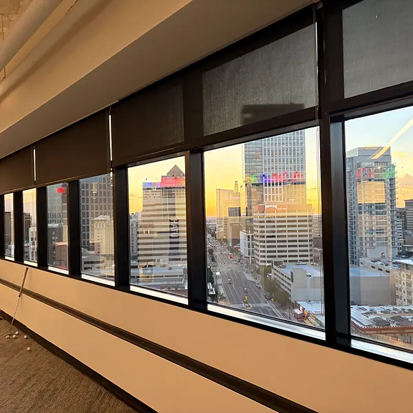 Clean office windows at sunset over downtown Salt Lake City
