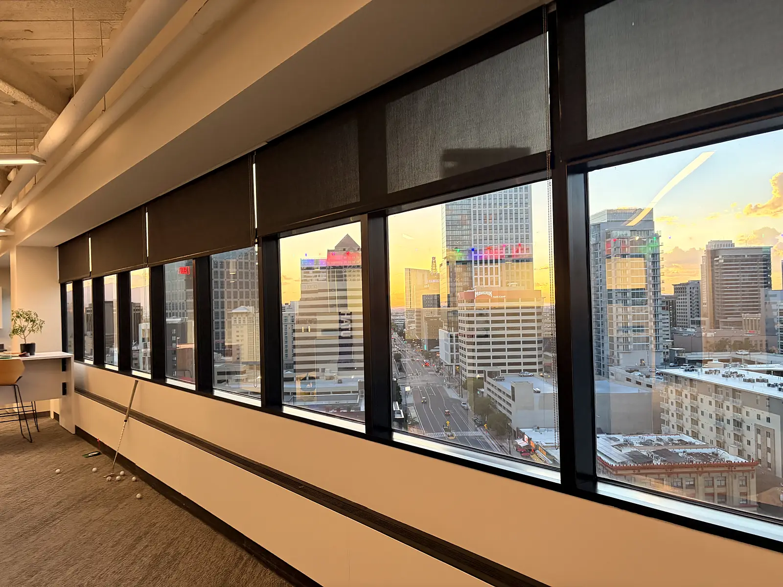 Clean office windows at sunset over downtown Salt Lake City