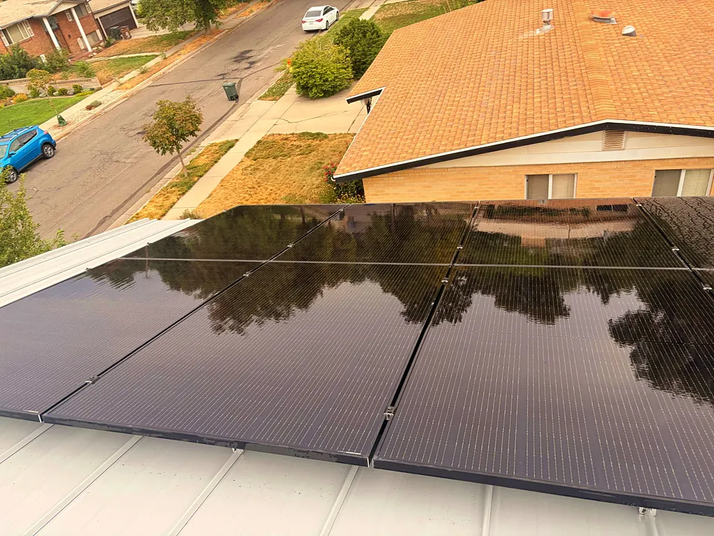 Spotless solar panels after cleaning with pure water