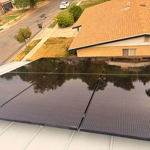 Spotless solar panels after cleaning with pure water